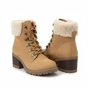 Tan Women's Ankle Boots with Faux Fur Lining